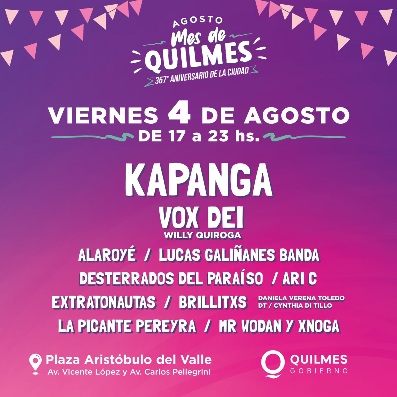 SE VIENE EL FESTIVAL “MES DE QUILMES” CON LAPRESENCIA DE KAPANGA, VOX DEI, RUSHERKING Y CABALLEROS DE LA QUEMA