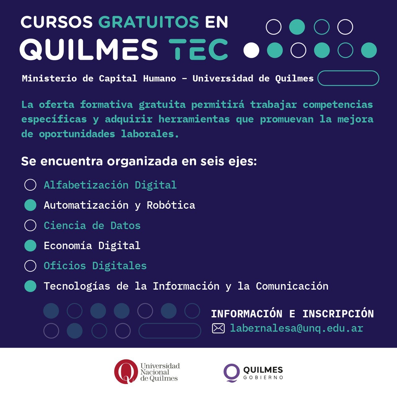 INSCRIPCIONES ABIERTAS PARA CURSOS GRATUITOS EN QUILMES TEC