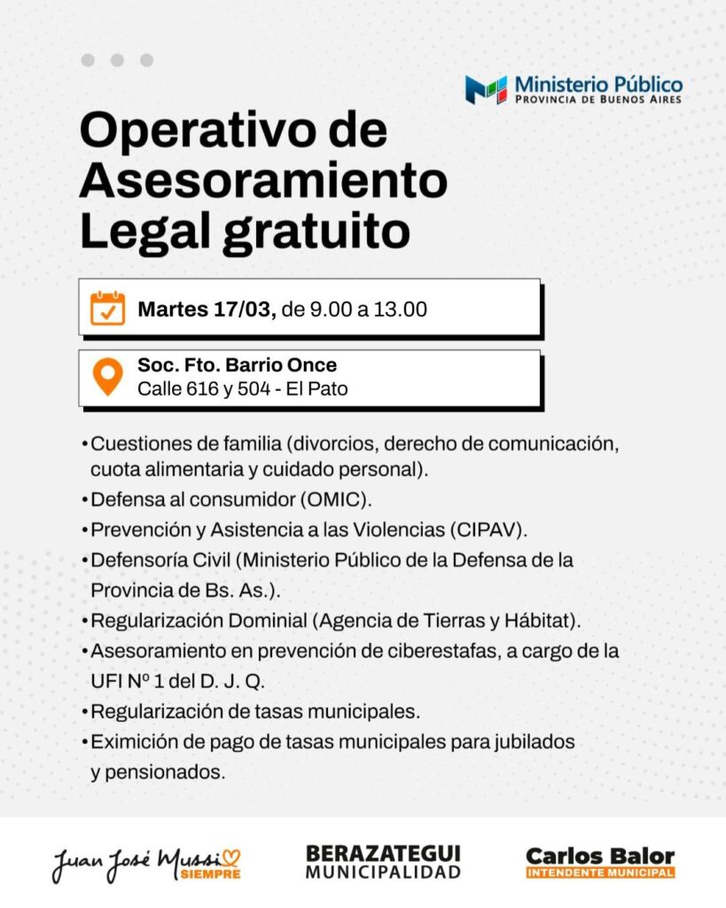 Continúan las Jornadas de Asesoramiento Legal gratuito en Berazategui continúan las jornadas de asesoramiento legal gratuito en berazategui 3