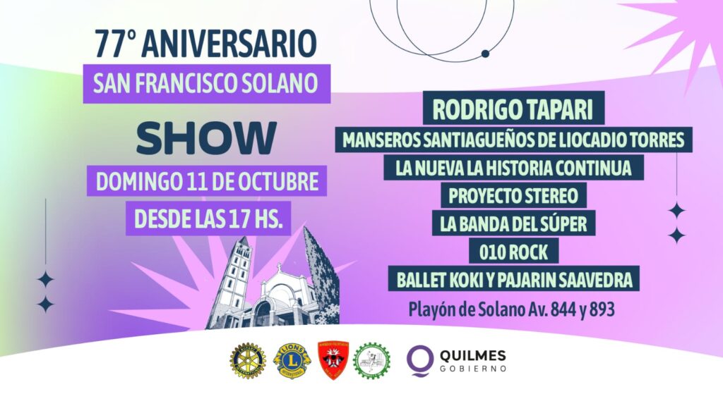 SAN FRANCISCO SOLANO FESTEJA SUS 77 AÑOS CON DESFILE, FERIAS, MÚSICA Y SHOWS EN VIVO Y UN CIERRE TROPICAL A CARGO DE RODRIGO TAPARI aniversario solano 3